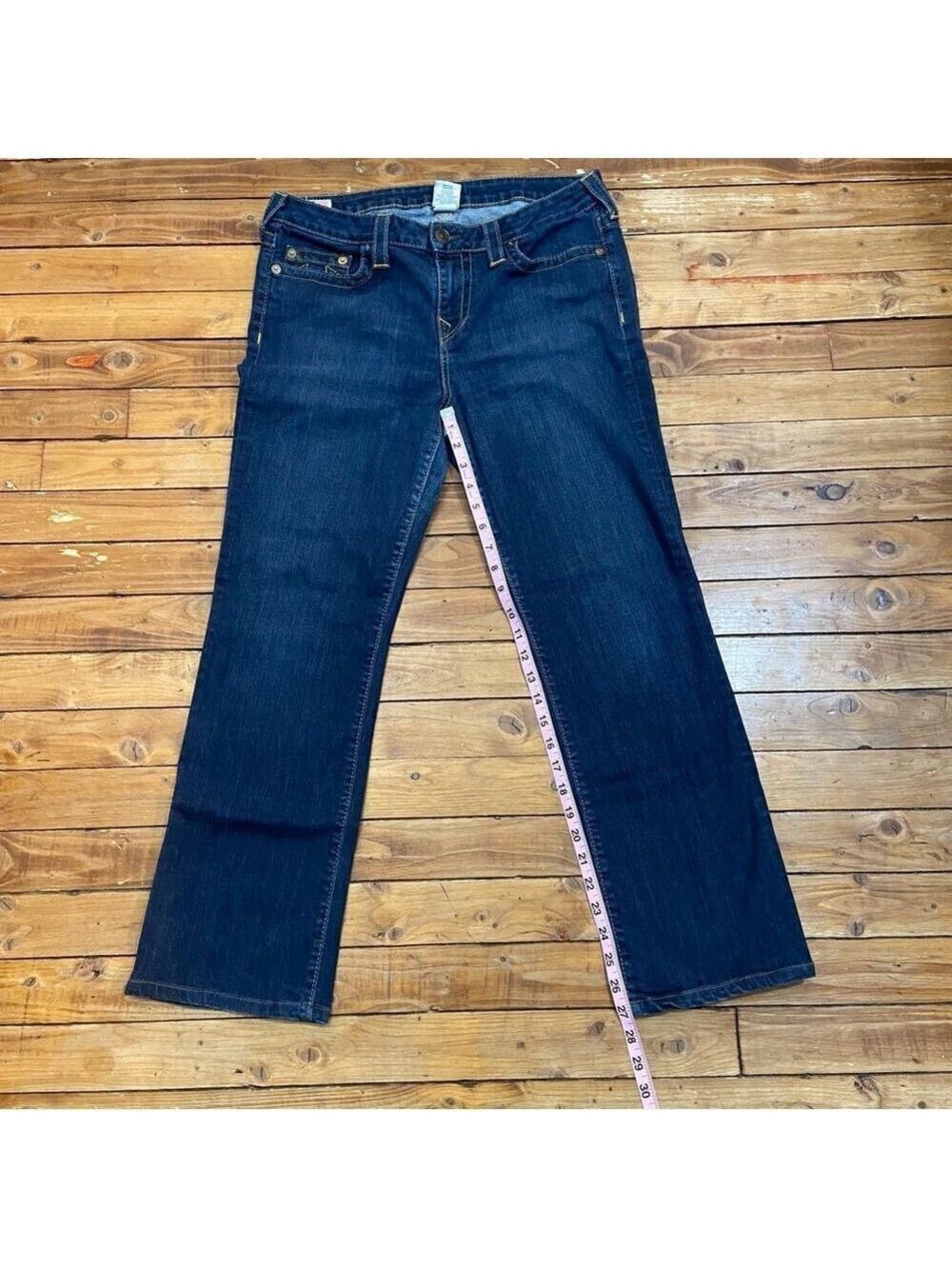 True Religion Avery Low Rise Bootcut Jeans Dark Wash Flap Pocket Size 32 - Picture 8 of 13